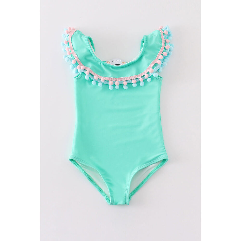 Green pom pom girl one pcs swimsuit